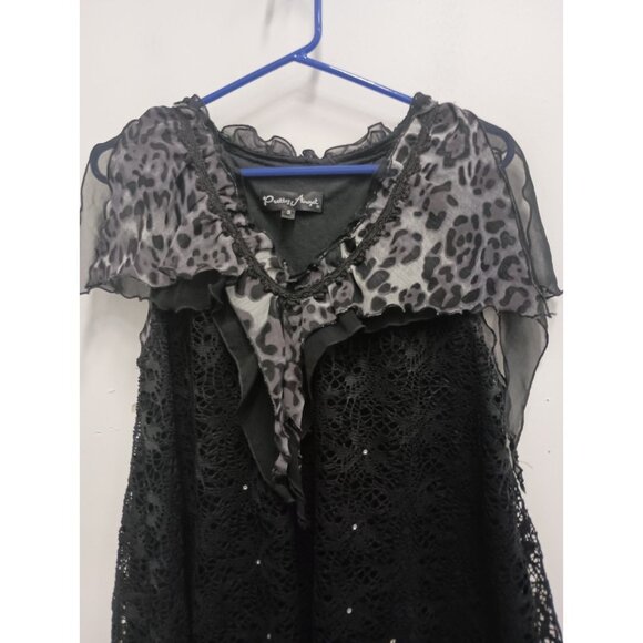 Pretty Angel Womens Tunic Top  Small Black Lace Animal Print Ruffle Whimsygoth - Picture 2 of 8